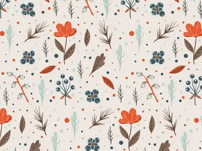 Floral pattern with orange flowers autumn background branch fall fir flower nature