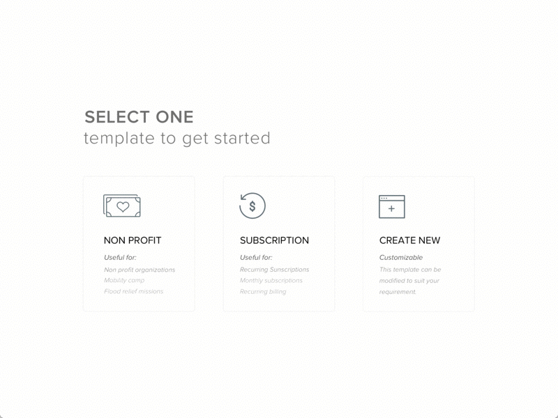 Select Template To Continue animation create new custom interaction interactive non profit subscription