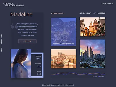 Photographer Portfolio dark indigo orange photographer photography portfolio ui