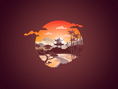 Japan landscape badge #1 badge design illustration imagination japan landscape sun sunrise sunset vector