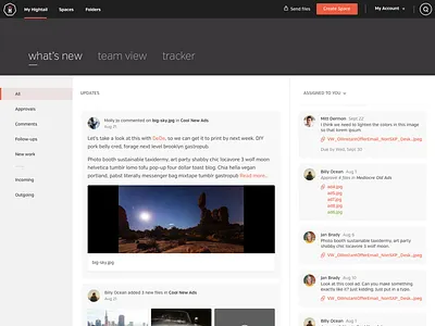 My Hightail Dashboard activity b2b dashboard feed feedback team tool ui web