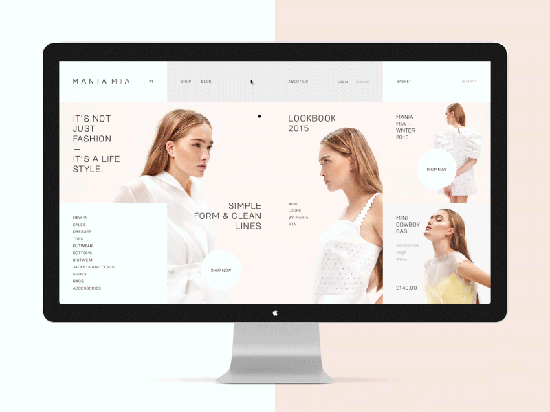 Mania Mia apple clean interactions minimal motion principle promo shop store uiux