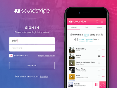 Soundstripe UI Concept app gradient iphone music pink player soundstripe web app