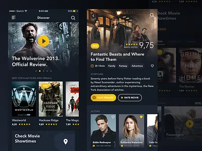 Movie App actor app cinema clean dark film movie movies rating ui yellow
