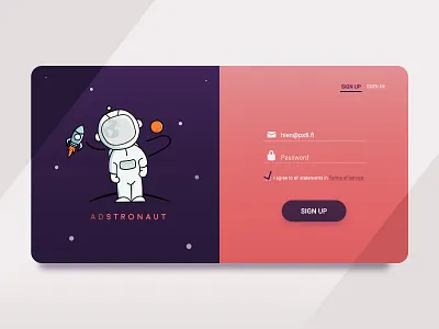 Adstronaut Sign Up Form-DailyUI #002 astronaut illustration mars rocket sign in sign up sign up form space ui user interface