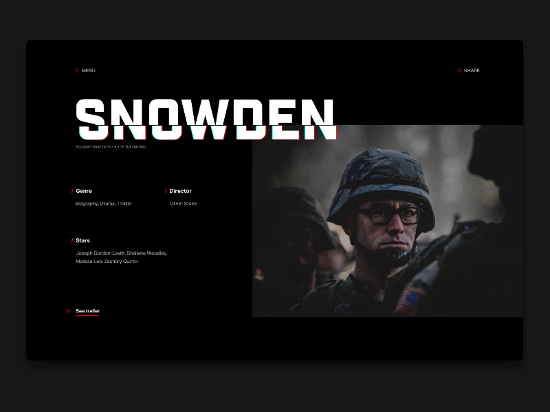 Movie Info Concept animation app dark film flat modern movie principle red snowden ui ux