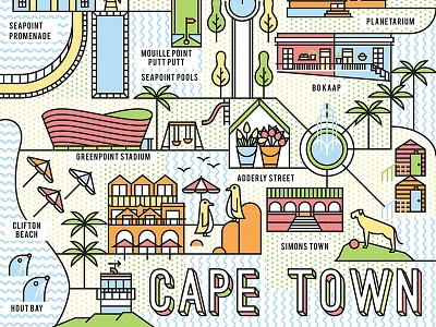 Cape Town Map cape tonw city flat graphic illustration lettering map mountain typography vector