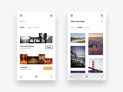 VSCO Search black dark interface ios iphone minimal ui ux vsco white