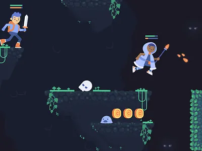 Cave Explorers 2d characters concept flat game illustration monsters vector video games