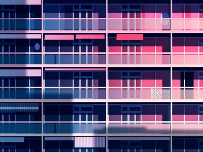 Facade ballade city illustration light neon night reflexion trystram