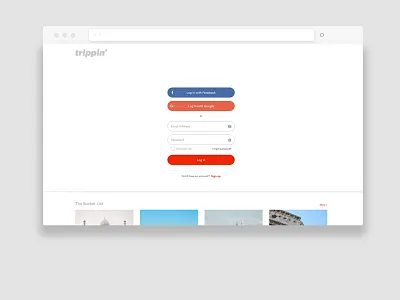 Trippin Login design facebook google login ottawa sign in uiux user interface web