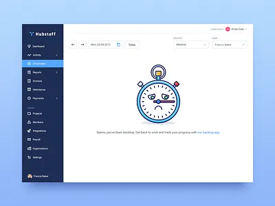 No activity activity app dashboard flat illustration outline sidebar stopwatch tasks time tracking timesheet work log