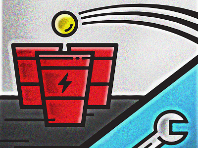 Motor City Beer Pong! american ball beer pong cup illustration lightning bolt logo motor city tattoo traditional wrench