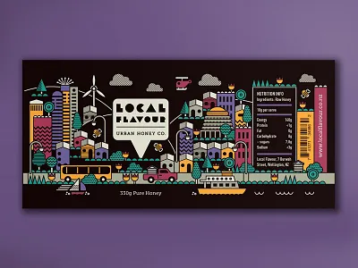 Local Flavour Label architecture bees branding city honey label nz packaging