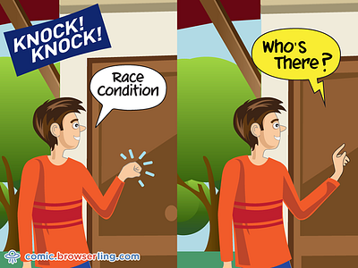 Race Condition Programming Joke browserling comic joke knock knock lock multithreaded programming multithreading mutex race condition thread
