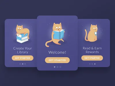 Books App Onboarding app book cat ginger illustration library onboarding screens splash ui
