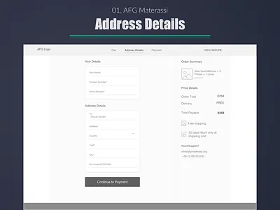 AFG Materassi - Address Details best buying journey checkout design designer ecommerce india information architecture purchase journey user experience ux wireframes