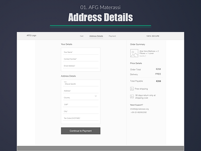 AFG Materassi - Address Details best buying journey checkout design designer ecommerce india information architecture purchase journey user experience ux wireframes