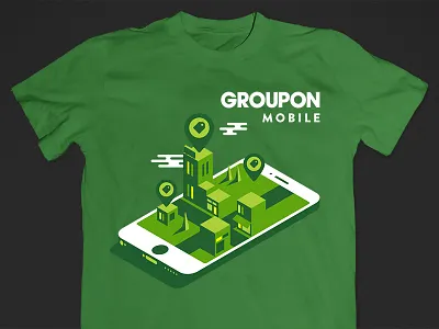 Groupon Mobile T buildings city flat groupon illustration logan miller map mobile product design tshirt
