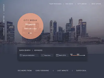 Travel booking landing page, dark UI booking dark ui travel