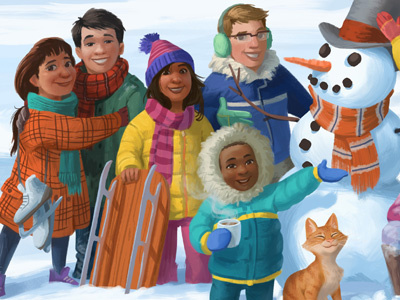 World Vision Christmas Card - Snowy Day charity children digital painting diverse illustration kids painting snow winter