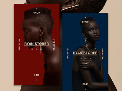 The Ryan Storer Experiment clean ecommerce elegant fashion gold jewelry minimal model navy