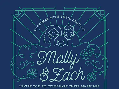 Lined Wedding Invite floral flourishes invite lettering lines love marriage mint navy stroke type wedding