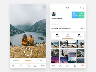 Prynt Redesign achievements app camera capture gallery ios mobile photography print profile record ui