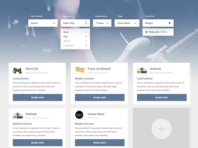 Band Recruitment Web Application app band flat material music ui ux web