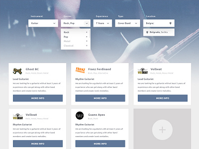Band Recruitment Web Application app band flat material music ui ux web