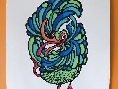 Crazy Crane Screen Print bird colorful crane drawing illustration ink print printmaker screen print screenprint