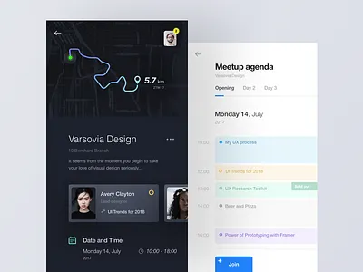 meeetup app agenda app calendar dark map meetup ui ux