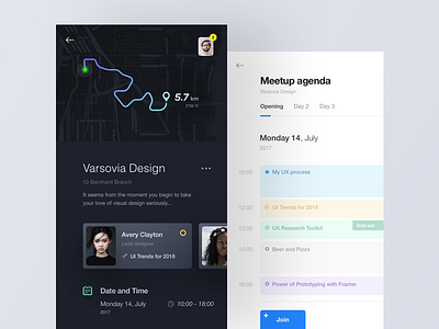 meeetup app agenda app calendar dark map meetup ui ux