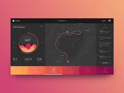 Runster App app card clean dash dashboard layout product responsive running ui ux website