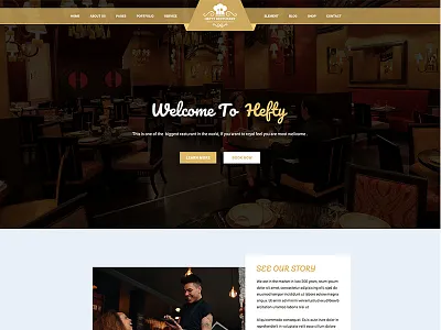 Restaurant Homepage Concept For Hefty Multipurpose Themes banner creative header hero area icon icon box landing page minimal sign slider ui ux web template wordpress