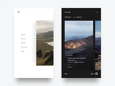 Wayfarer - Navigation, Journal app dark design google ios minimal nature sleek travel ui ux web