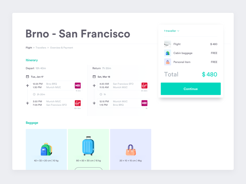 Example of Kiwi.com booking WIP
