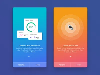 Walkthroughs car cards clean gradients on boarding real time ui walkthroughs