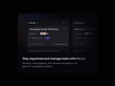 Bento Card - Task Management ai design app bento ai bento card bento cards cards clean dark section design glas landing page landing page ui minimal saas ui ux ux design web web design website