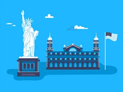 Liberty Island ellis island illustration island lady liberty monochromatic statue of liberty usa