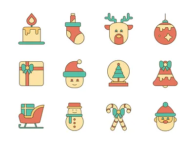 12 Christmas icons christmas clean colors flat free freebie icon illustrations outline stroke vector