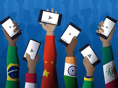 Hands Up in The Air ads flags illustration mobile phone play button shading texture vector