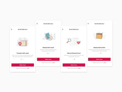 Onboarding Register app benefit bukalapak illustration intro login mobile onboarding register sign up ui