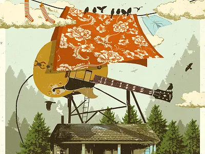 Cabin Dog birds cabin dog guitar illustration nature pattern surreal surrealism trees