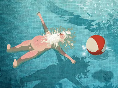 The day after Christmas float illustration party pool reflection retro santa sunshine travel vintage water xmas