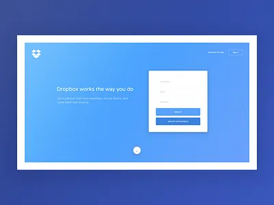 Dropbox Sign Up clean simple ui ux web
