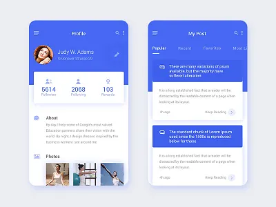 My Post Daily UI app clean design mobile post profile tabs ui