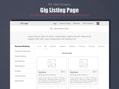 Viral Octopus - Gig Listing Page best design designer expert india portfolio top ui user experience ux web wireframe
