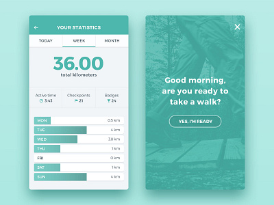 Walk 'N Talk Statistics app design cards flat game gamification interface quantified self statistics ui ui design ux