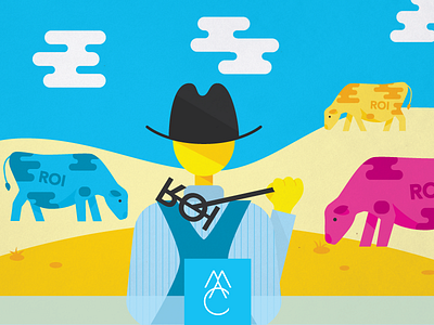 Branding for ROI branding cow cows farmer farming illustration iron overalls roi sky